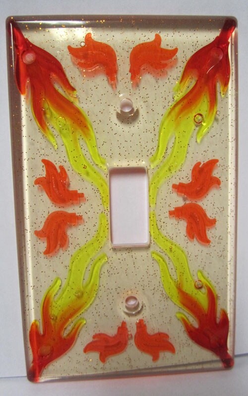 LEGO filled Resin Single Light Plate - Yellow w/ Flames - (1 Piece)