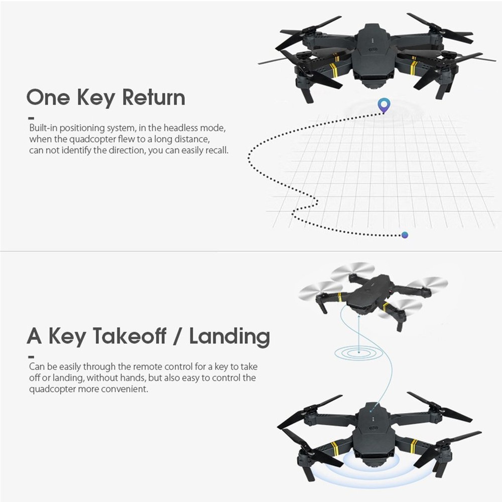 4K Drone HD Wide Angle Camera Drones E58 WiFi RC Quadcopter Foldable 2 batteries