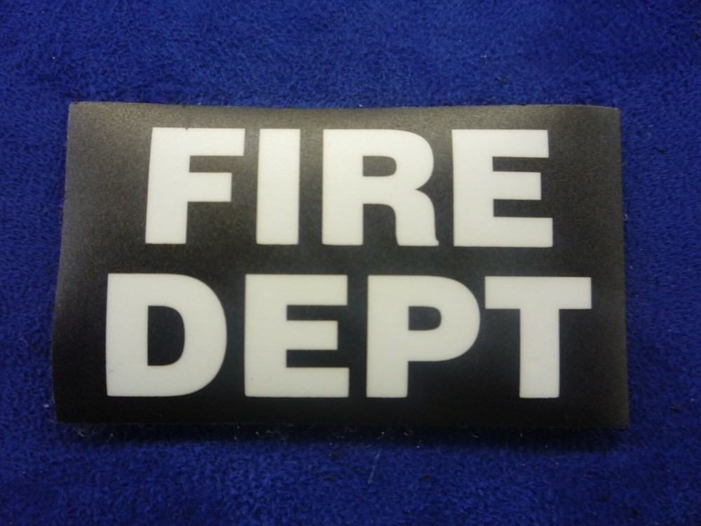 FIRE DEPT white on black PCX PATCH 2 pack 3.5" x 2" WITH VELCRO® BRAND FASTENER