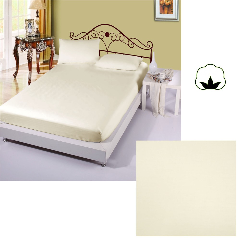300TC 100% Cotton Budget Fitted Sheet with 2 Pillowcases CREAM - DOUBLE