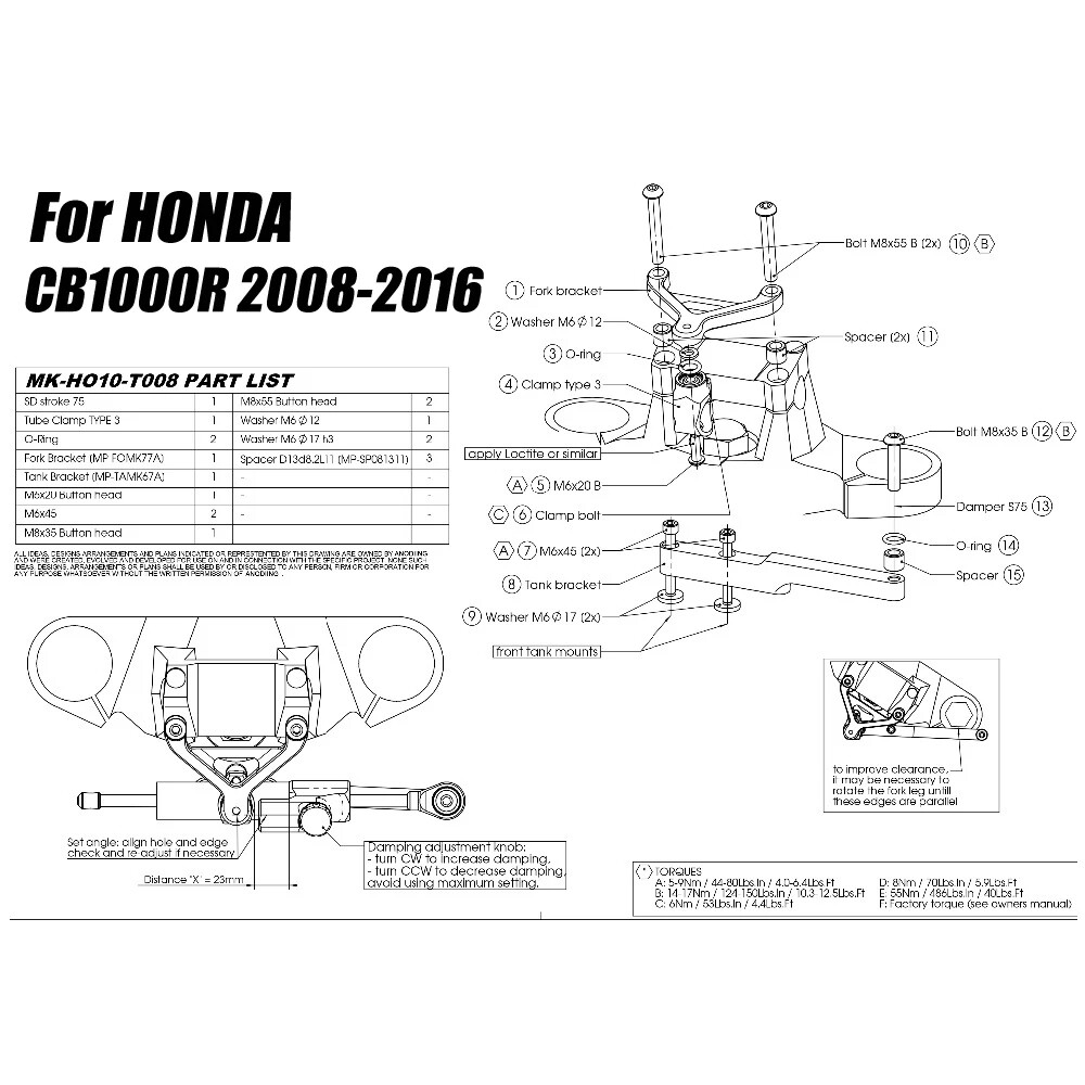 Steering Stabilizer Damper Mounting Bracket Kit For HONDA CB1000R 2008 - 2016