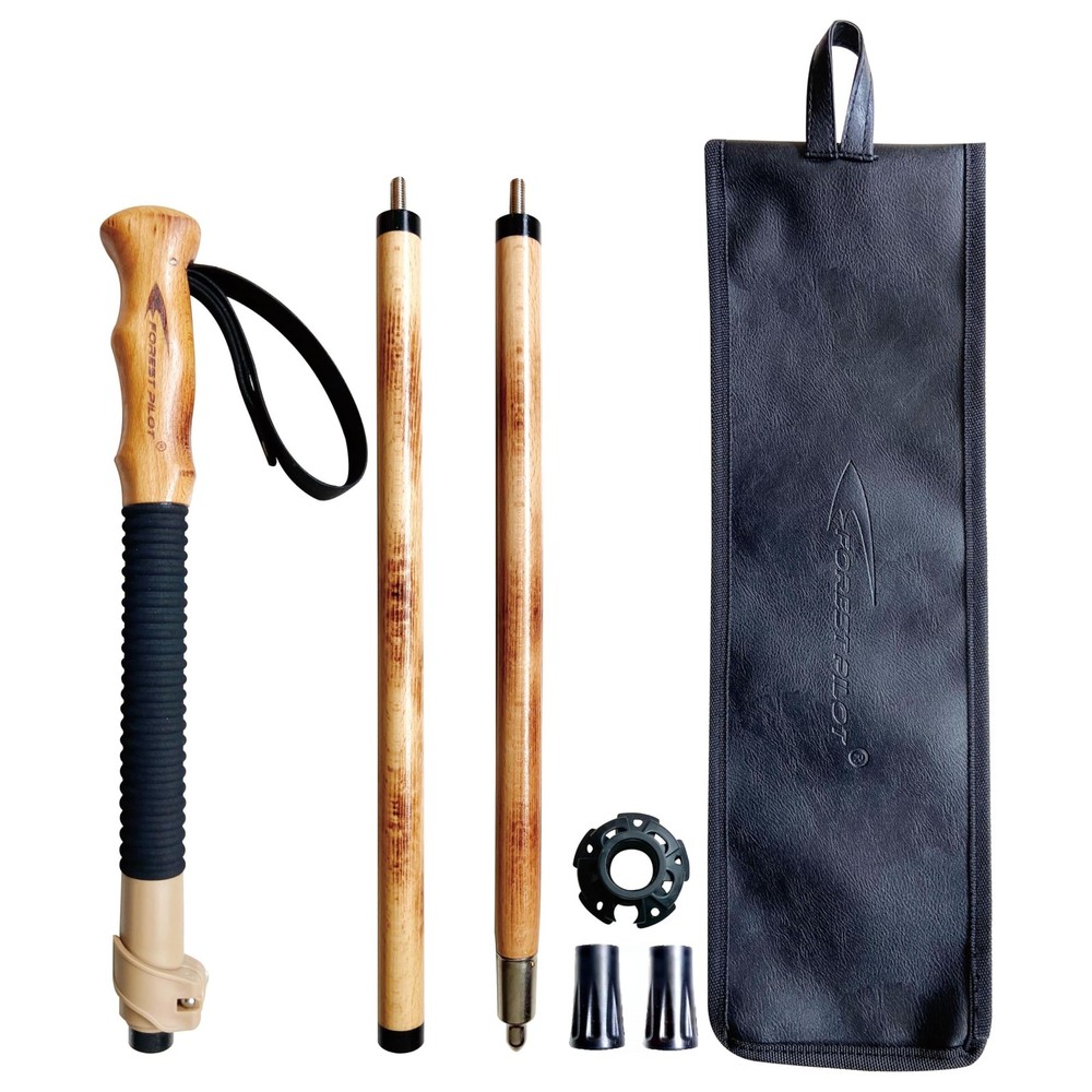 Adjustable Beech Wood Trekking Pole - Quick Flip-Lock, Leather Strap, Black