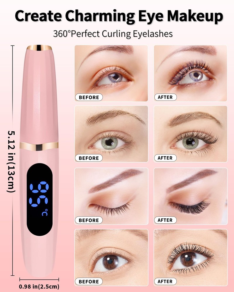Heated Eyelash Curlers Mini Electric Curler LED Display 3 Temp Settings USB