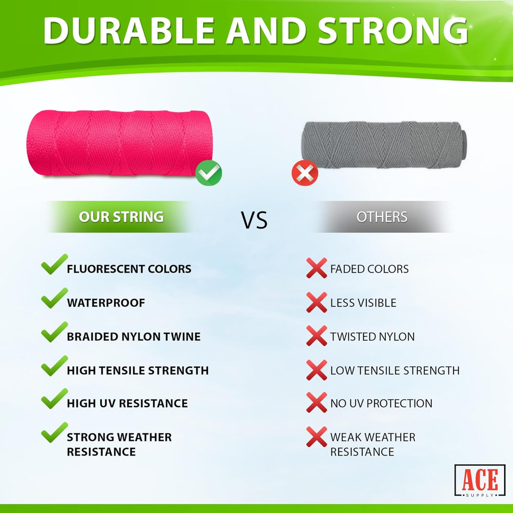 Fluorescent Pink Mason Line String Line - #18 Braided Nylon String - 250 Ft Leng