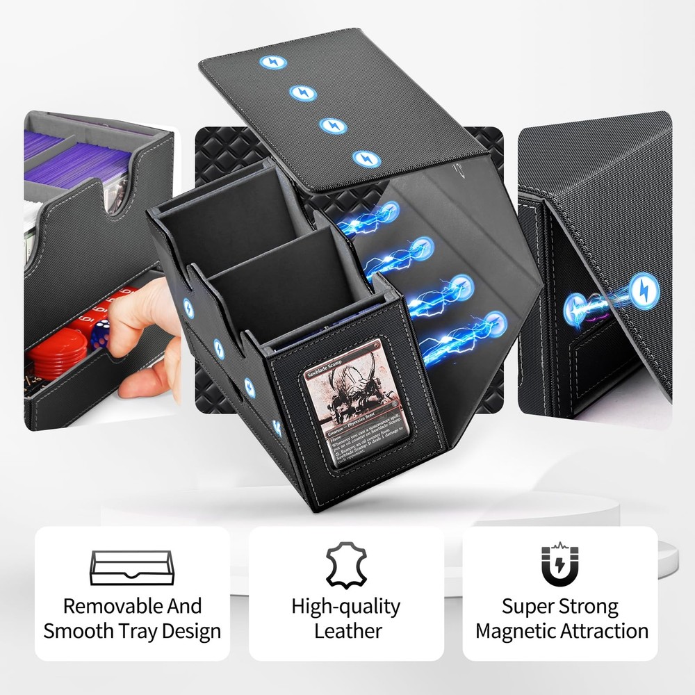 Card Deck Box for MTG, Double Storage Box with 2 Commander Display & 1 Dice T...