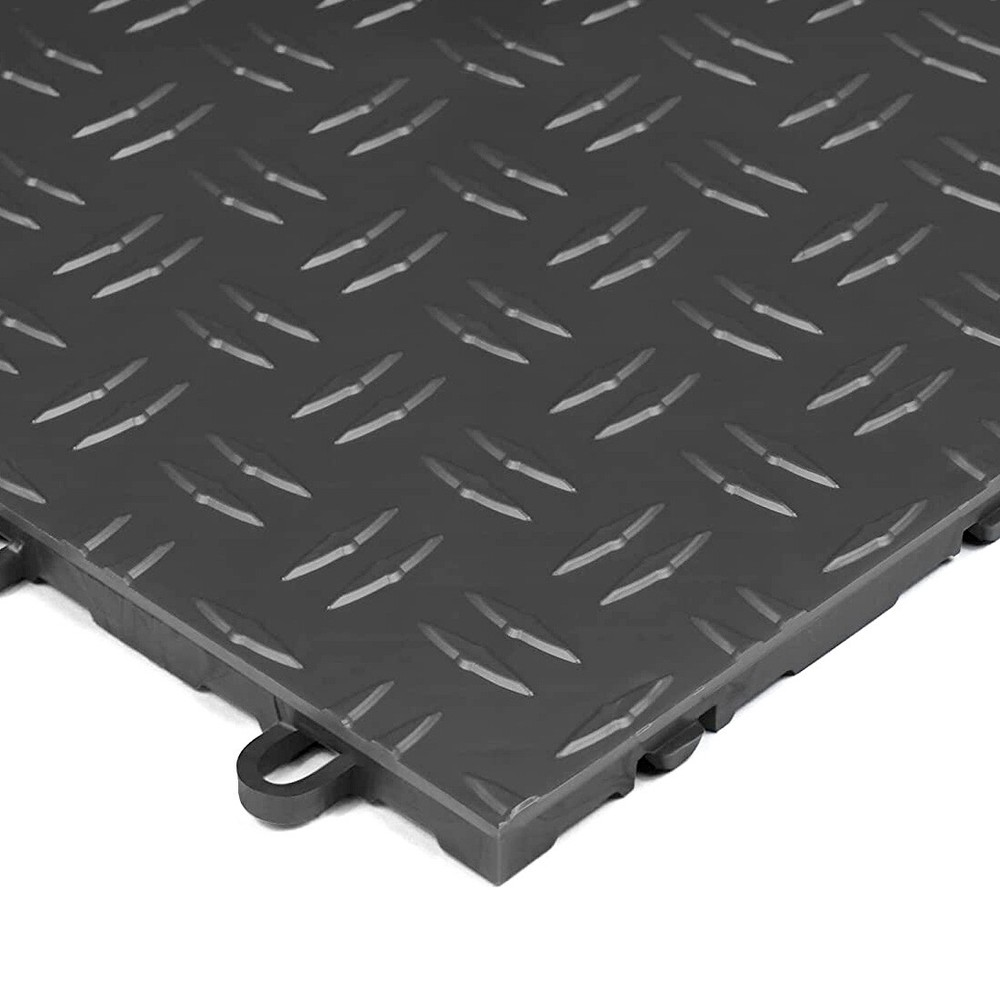 GearTile Diamond Pattern 12" x 12" Black Garage Floor Tile (24 Pack)