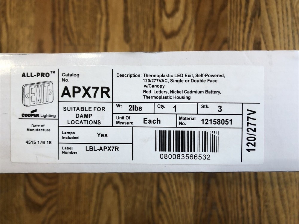 ALL-PRO APX Thermoplastic Exit Sign- ~NEW~