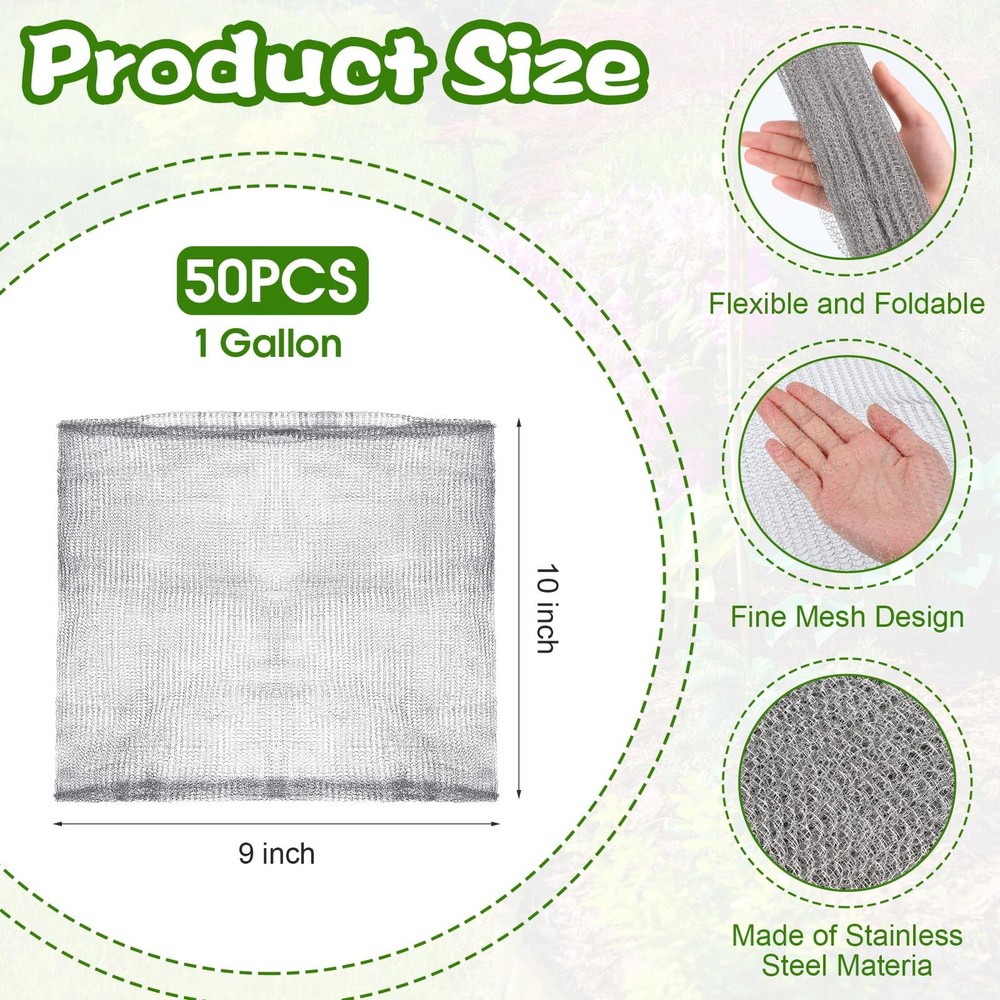 50 PCS 1 Gallon Gopher Vole Wire Mesh Basket Stainless Plant Root Protector
