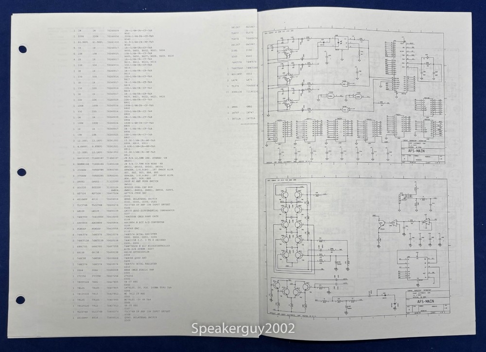 Original Peavey AFS - Analog Filter System Foldout Schematic