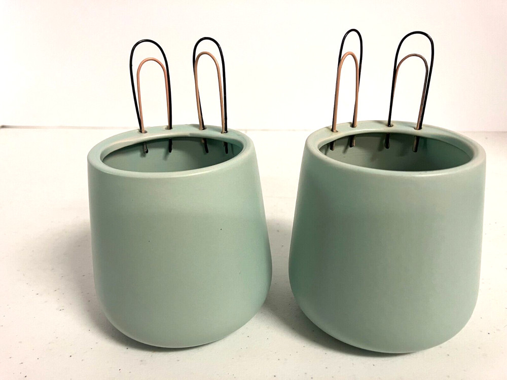 2 Small Accent Bunny Rabbit Ceramic Planter Pot Holders Easter Spring 14