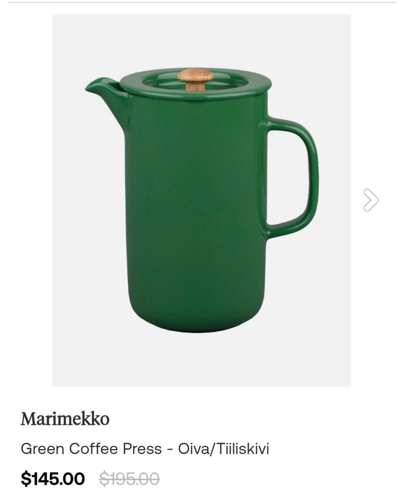 Marimekko ceramic coffee press in color green