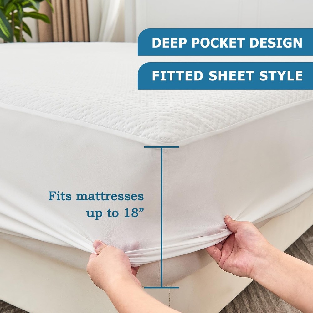 4-Layer Ultra Soft Premium Waterproof Mattress Protector Full Size, Cooling M...
