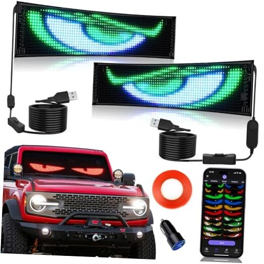 2PCS Synchronized Devil Eyes Light for Cars, 14.6”X3.6” Flex LED Display