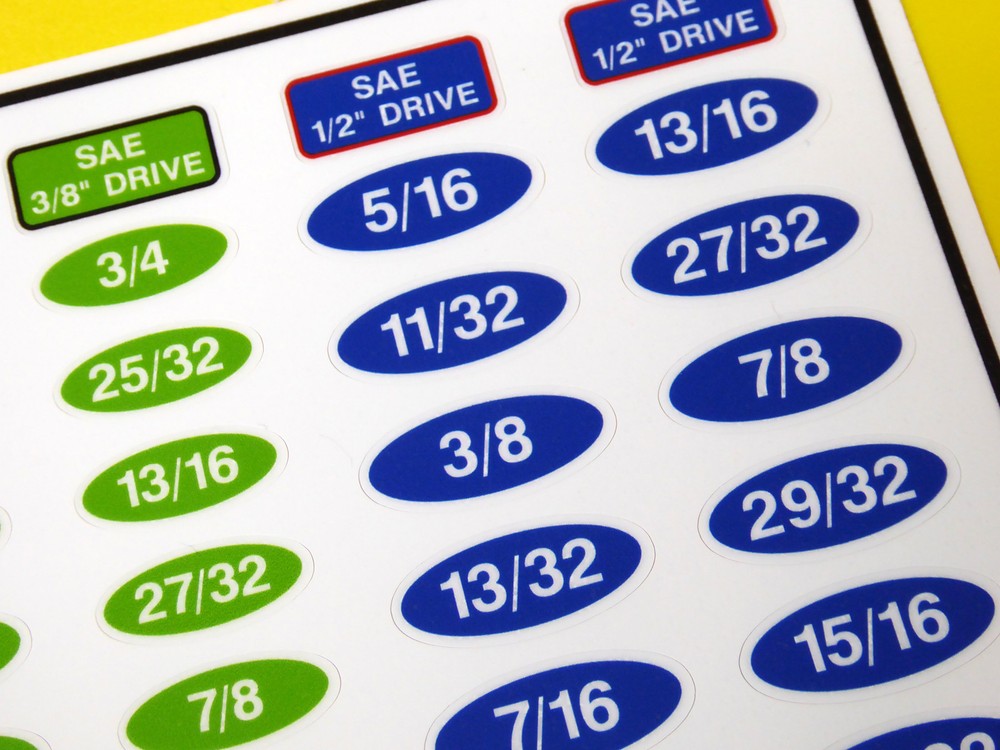 SOCKET SET IDENTIFICATION TOOL LABEL stickers METRIC, SAE,TORX DRIVE 3 sheets
