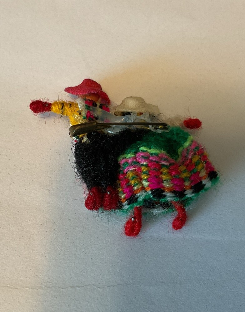 Peruvian Worry Doll Pin Tiny Handmade Peru Couple Brooch