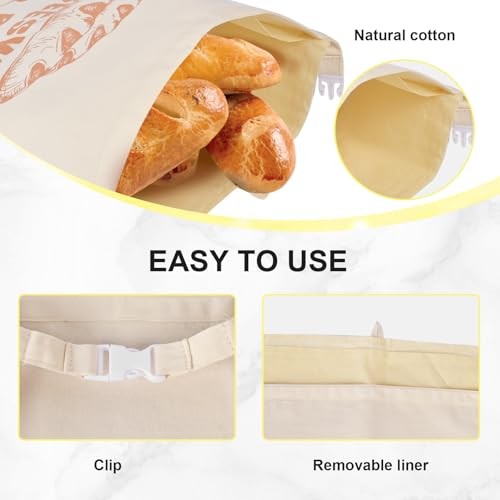 2 Pack Beeswax Bread Bags with Replaceable Liners,Reusable Bread Bags for Brown