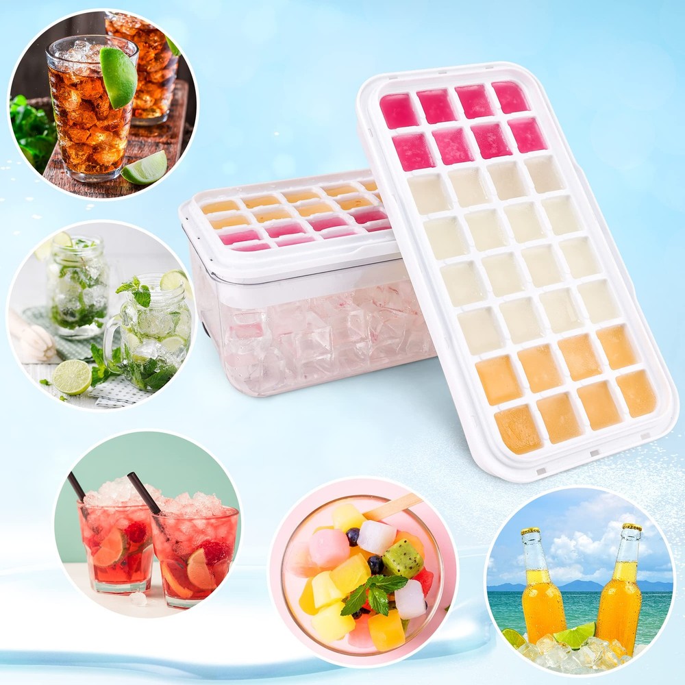 Ice Trays for Freezer with Lid & Bin, Ice Cube Tray Making 64 pcs Ice Cubes, ...