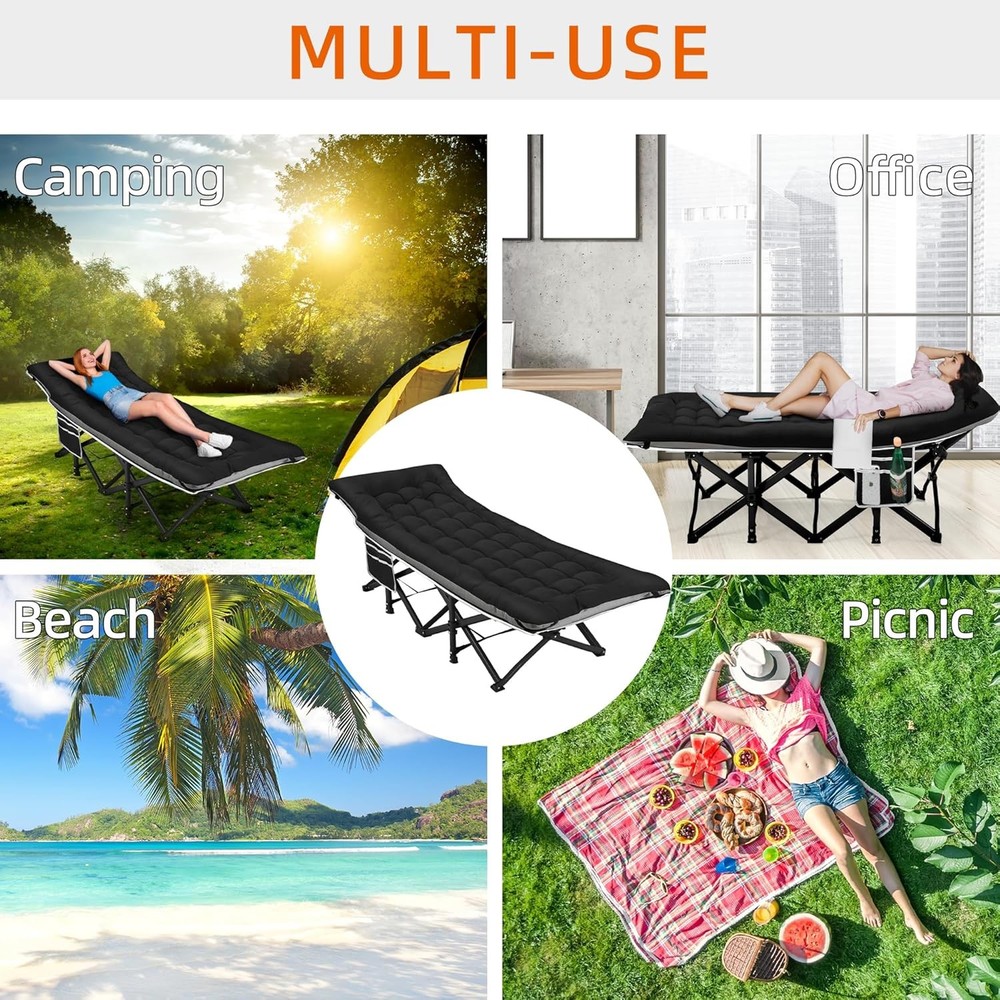 Portable Camping Cot, 600LBS Max Load, Extra Wide with Thick Mattress