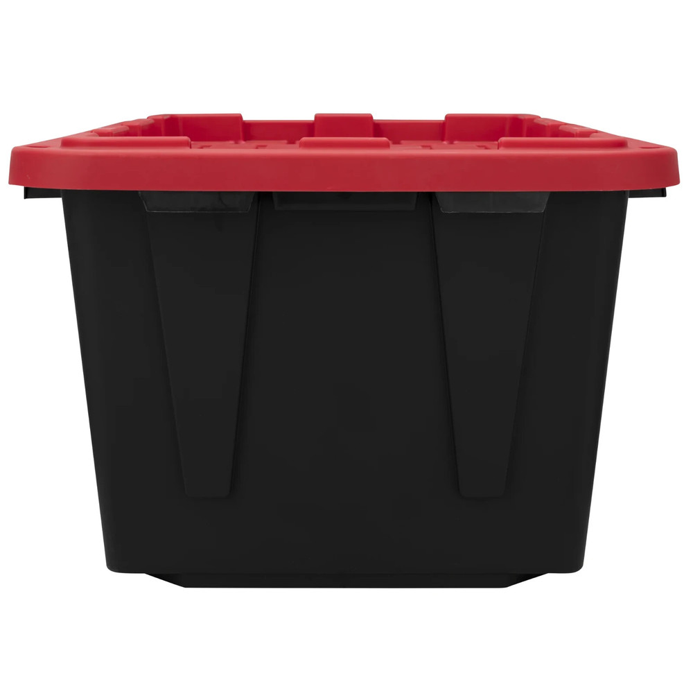 (2Pack) 27 Gallon Snap Lid Plastic Storage Bin Container, Black with Red Lid