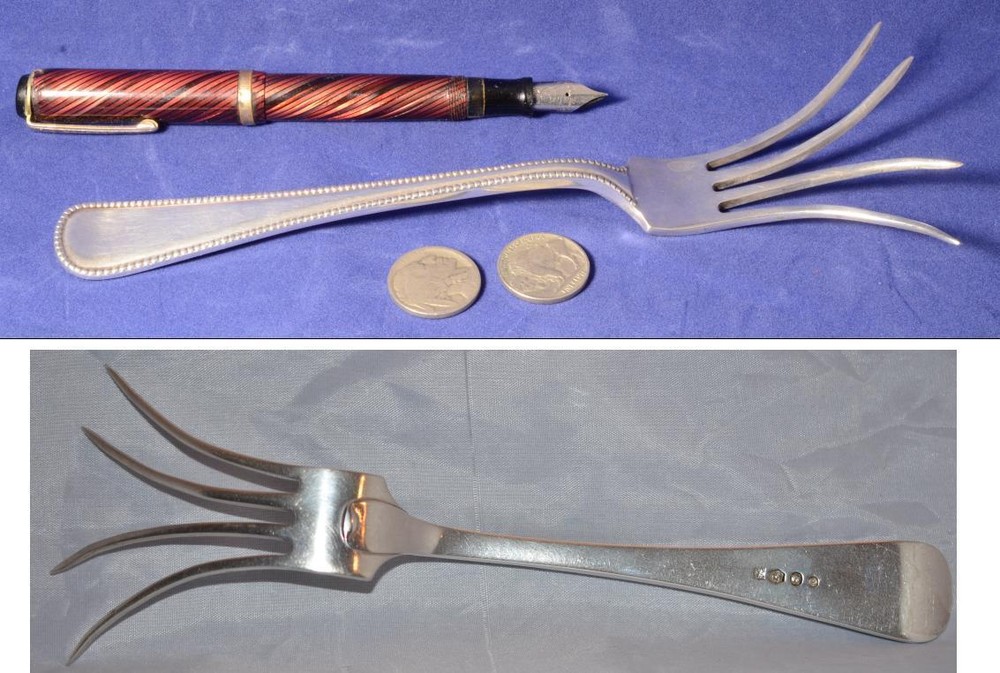 DUTCH SILVER LETTUCE FORK BY VAN KEMPEN c1901 HEAVY 8 INCH SERVING FORK