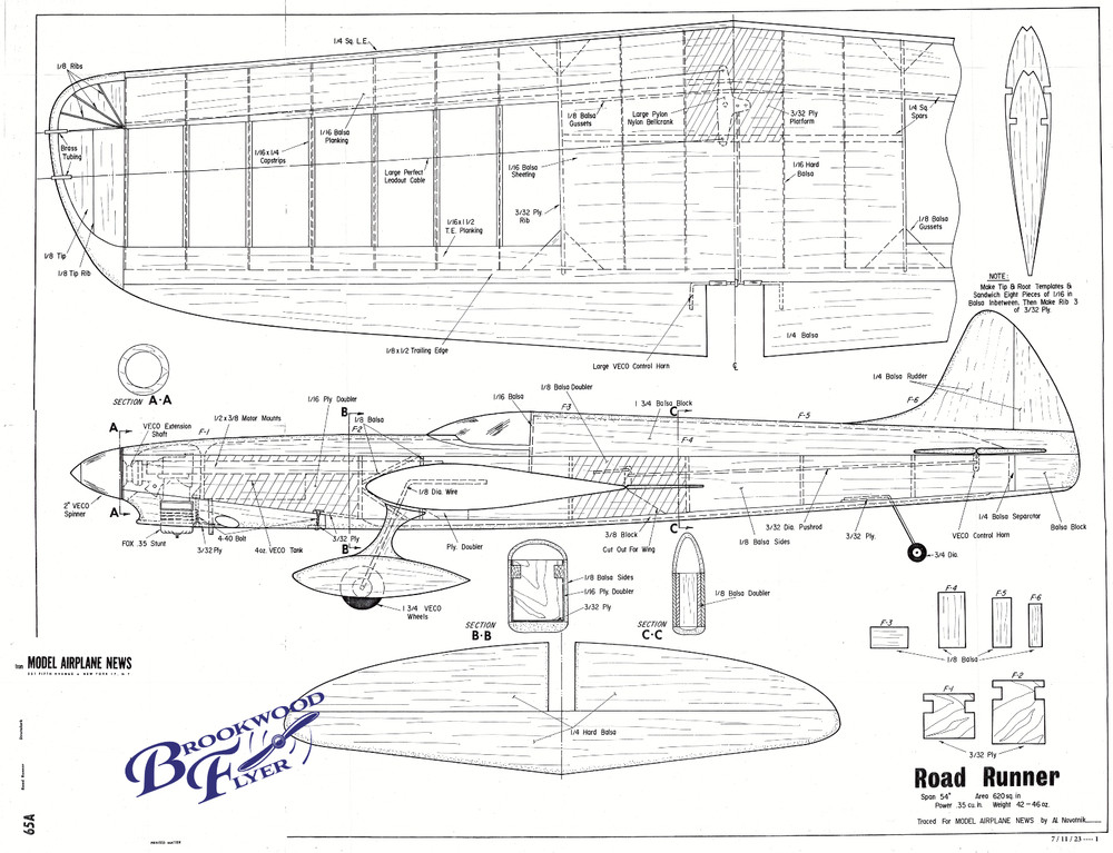 ROAD RUNNER PLAN + BUILDING ARTICLE to build 54in UC Stunt Model