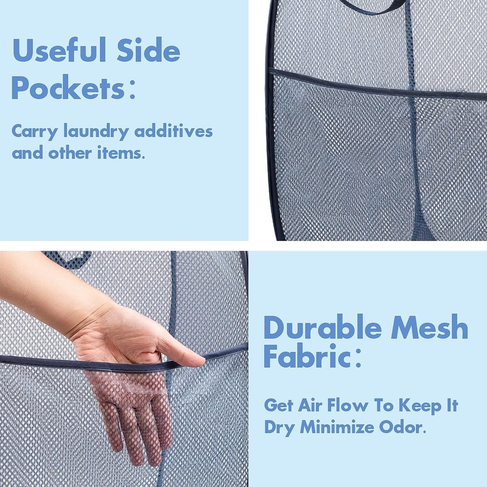 Classic Blue Pop Up Laundry Hamper - 70L Capacity for Easy Storage & Transport