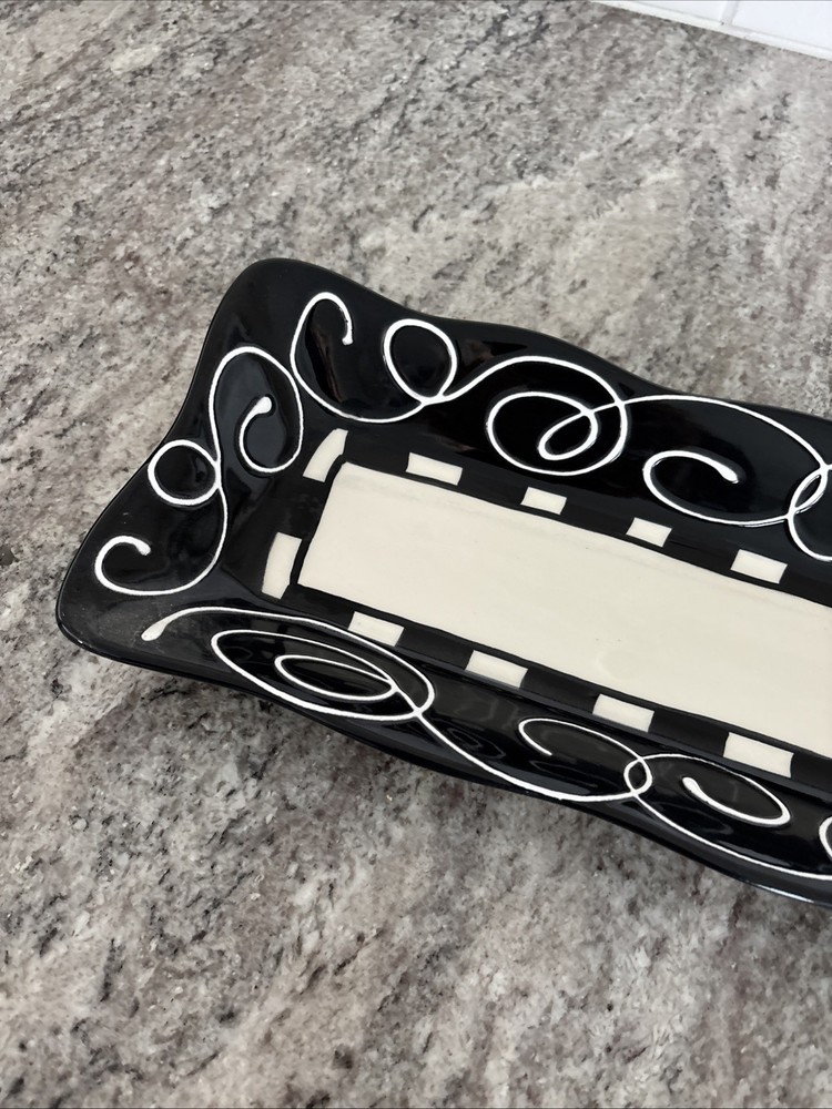 Ann Mallory Americaware Black White Swirl Modern Rectangular Sandwich Serve Dish