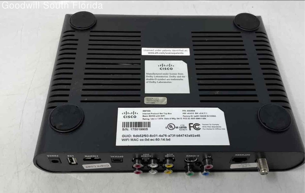 Cisco AT&T U-Verse Basic SD/HD With Wifi Set Top Box Receiver Not Tested