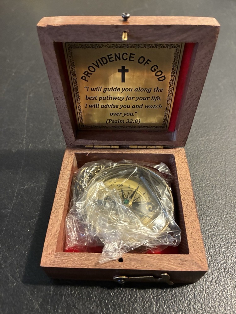Brass Compass Gift with Display Box Engraved Scripture Prayer Compass Religious