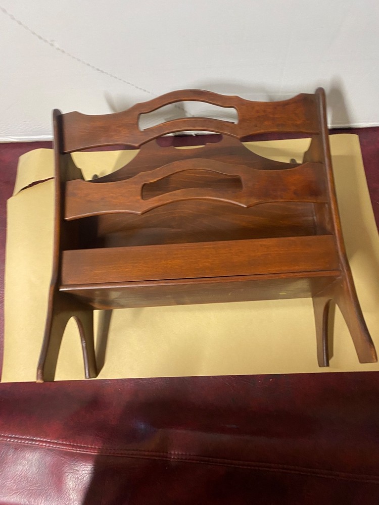 Vintage Solid Wood Magazine Rack Book Holder Newspaper Retro MCM