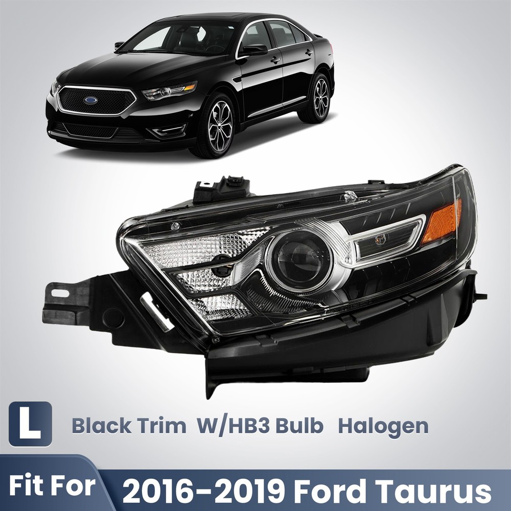 For 2016-2019 Ford Taurus Halogen Headlight Black Housing W/HB3 Bulb Driver Left