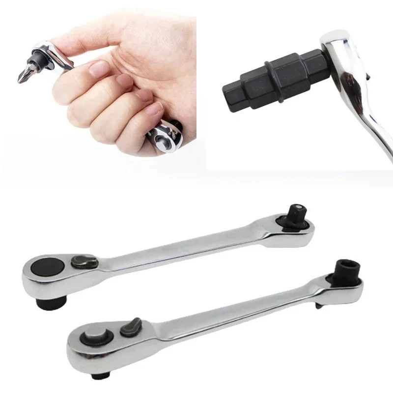 Double-Ended Quick Release Ratchet Wrench 1/4" Screwdriver Bit Socket Tool
