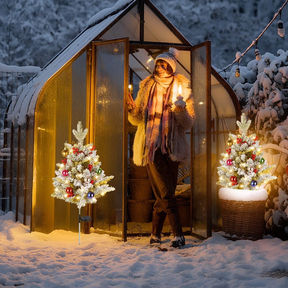 2Pack Lighted Artificial Christmas Tree with Solar String Lights Yard Decoration