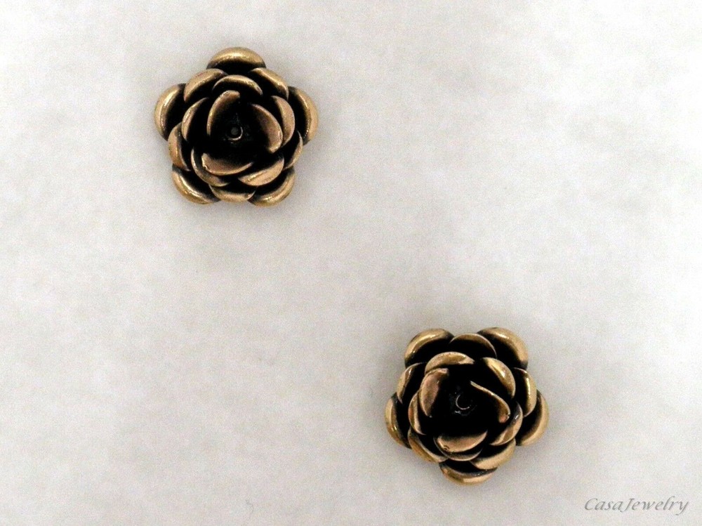 #4008 SMALL ANTIQUED GOLD 3-D ROSE COMPONENT - 2 Pc Lot