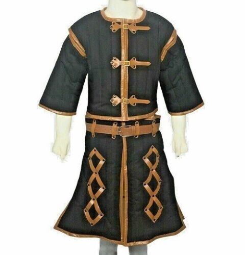 Black Medieval Gambeson | With Leather Border