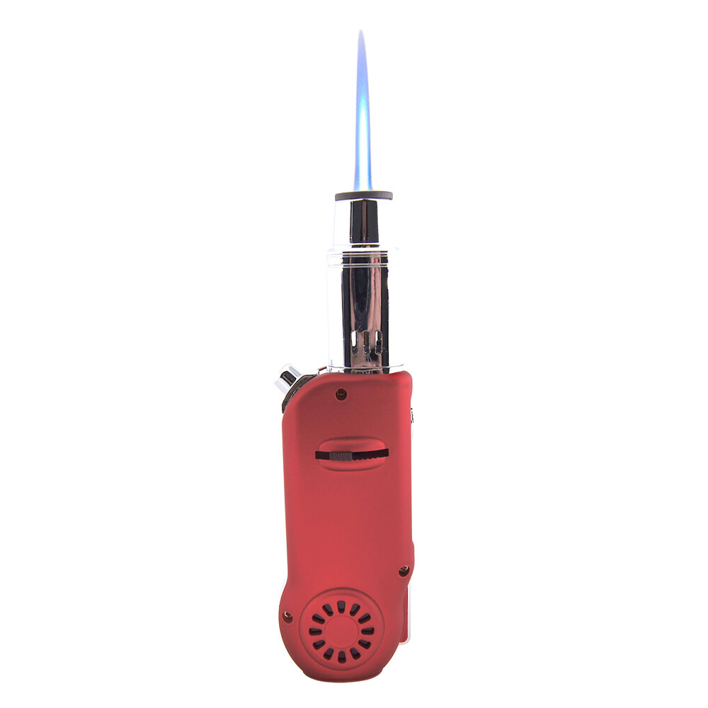 Big Torch Lighter Adjustable Refillable Red Black Blue Silver W/Pouch IMPERFECT