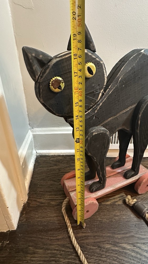 Vintage Folk Art Black Cat Pull Toy