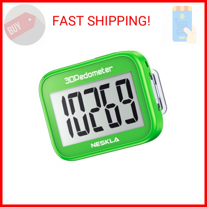 NESKLA 3D Pedometer for Walking, Simple Step Counter with Large Digital Display,