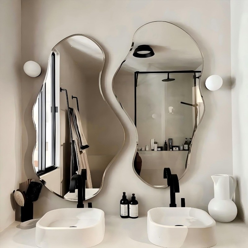 36 x 24 Beveled Edge Frameless Wall Mirror, Modern Asymmetrical Cloud Shape