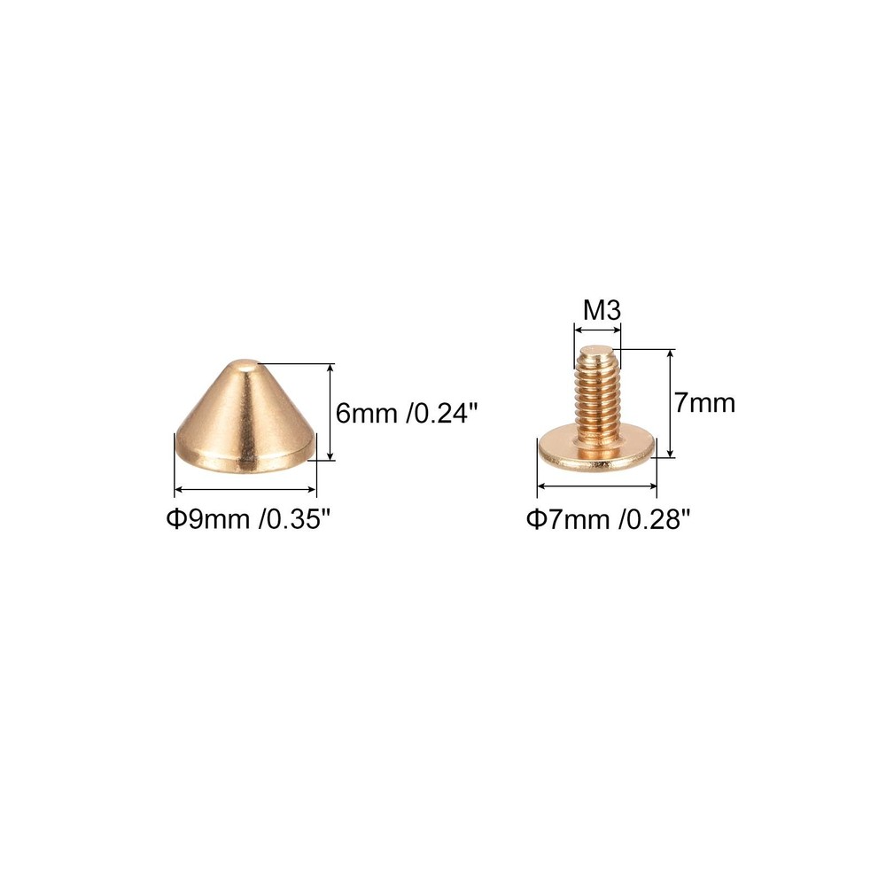 9x6mm Screw Back Rivets, 20 Sets Solid Leather Studs for DIY Gold Tone