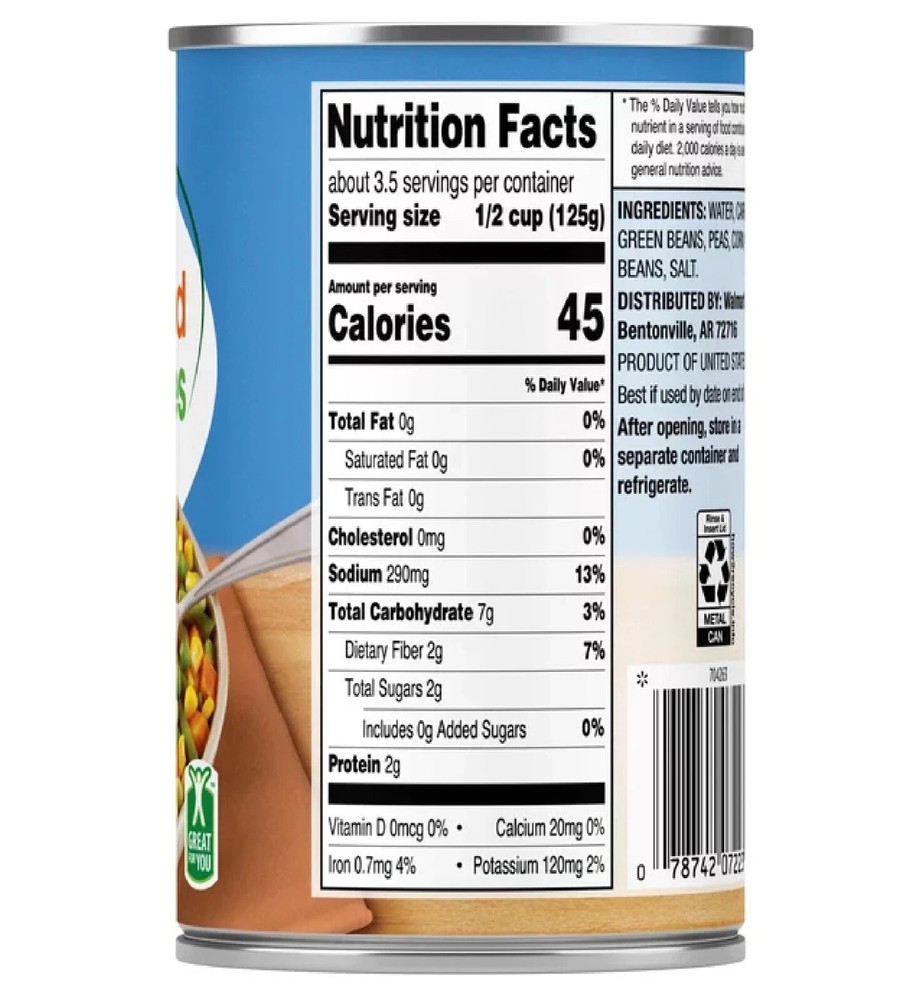 (6 Cans) Great Value Canned Mixed Vegetables, 15 oz