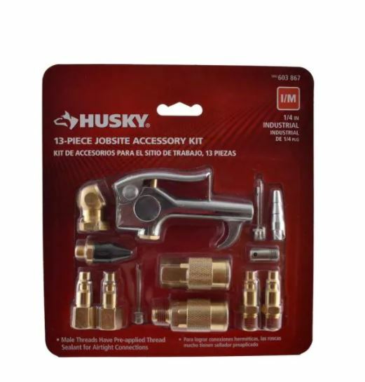 Husky 13 Piece Brass Air Compressor Accessory Kit Tool Hose Easy Fitting Kit