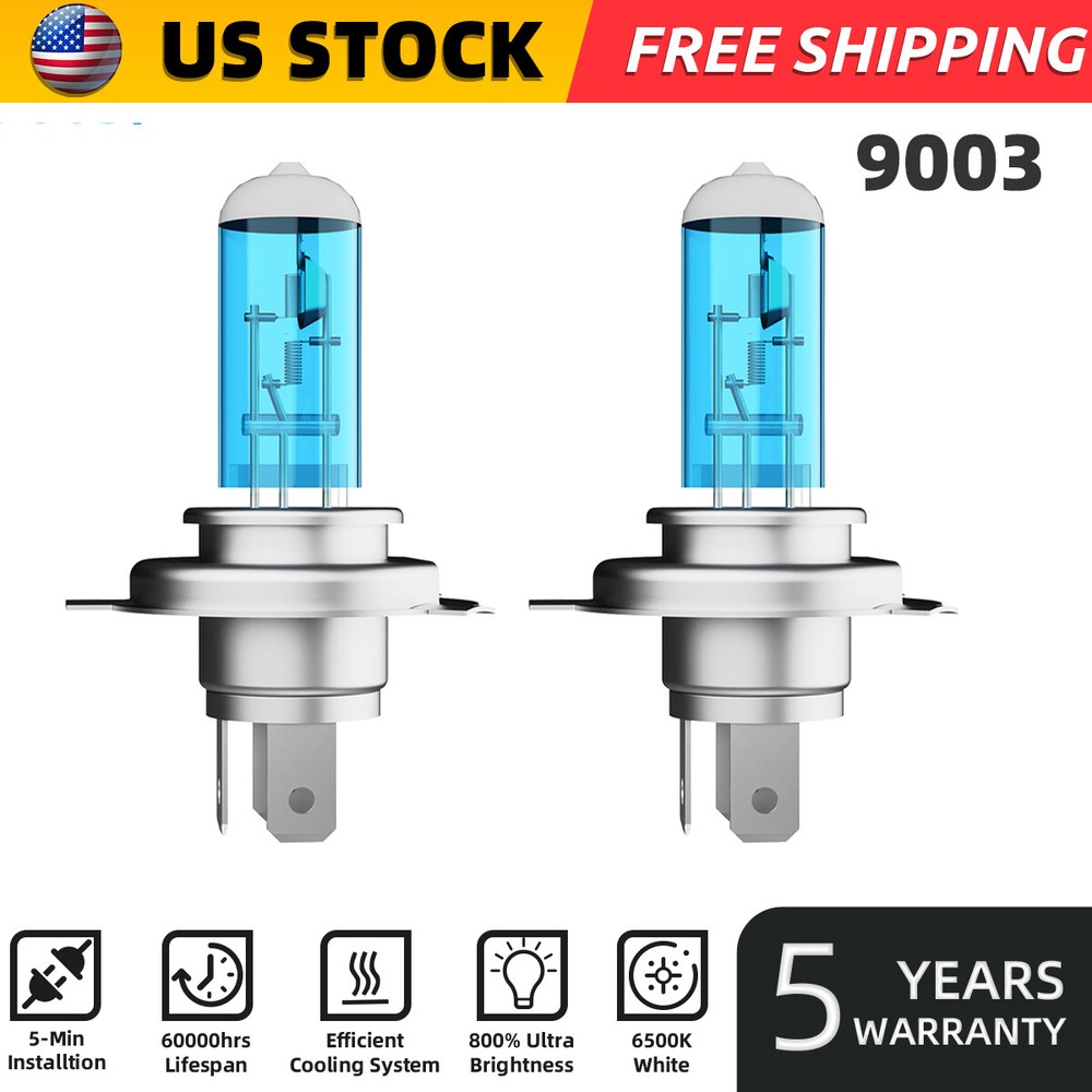 H4/9003 Halogen Headlight Super Bright Bulbs Kit White 6000K High/Low Beam 2PCS