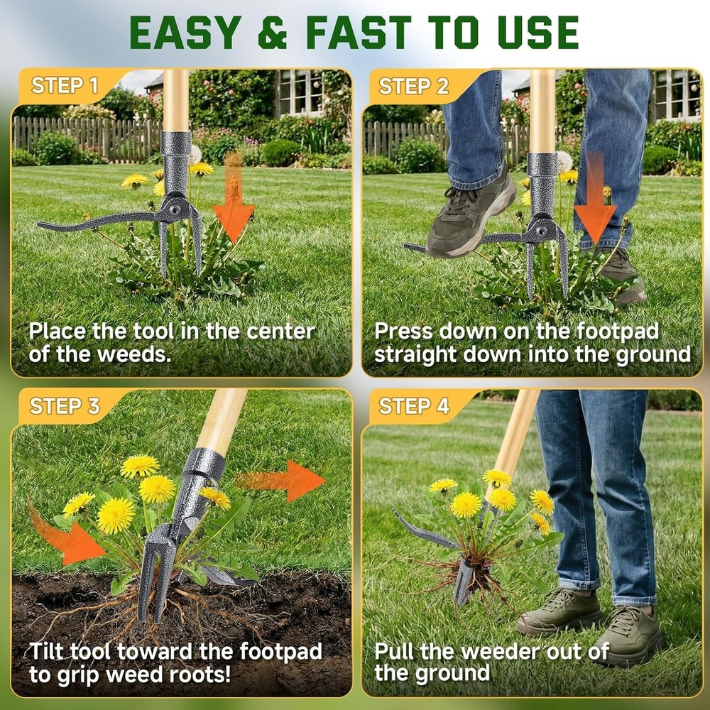 Heavy-Duty Weed Remover - 4-Claw Steel Head