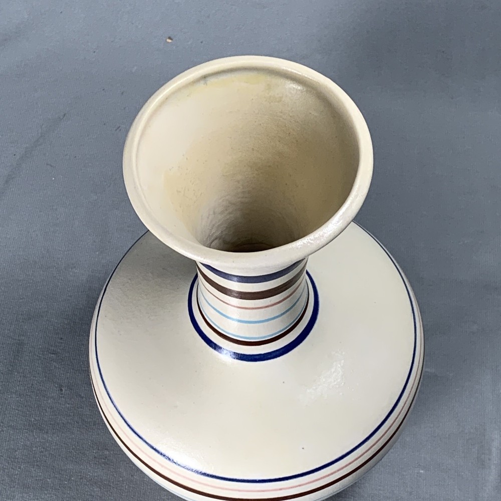 Vtg Pottery Vase With Concentric Circles Signed