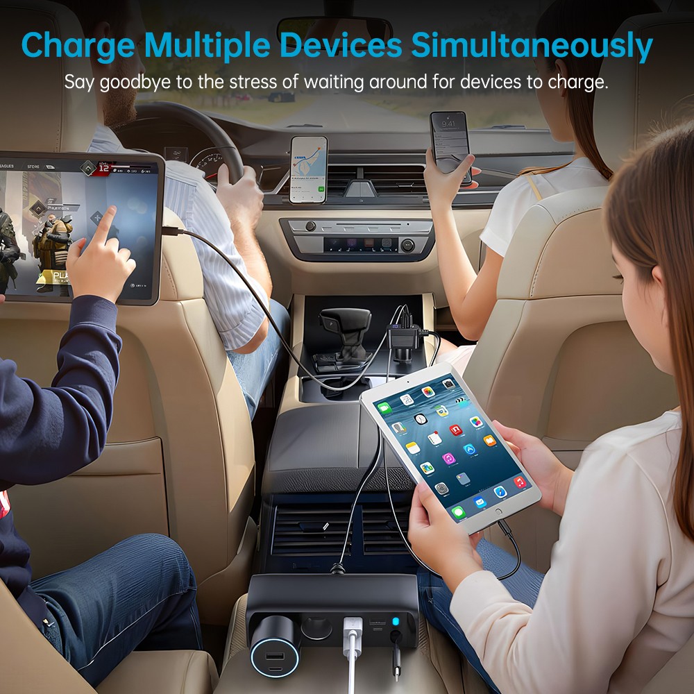 Cigarette Lighter Adapter Socket USB QC3.0 + PD3.0 2 Socket Outlet Splitter