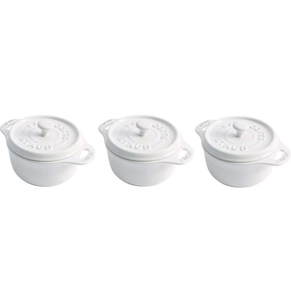 STAUB Ceramic 3-pc Mini Round Cocotte Set - White