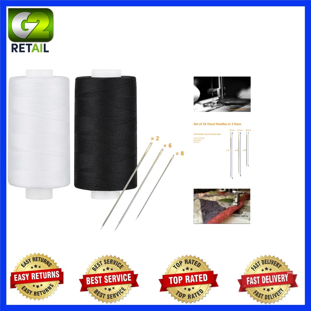 Everyday Sewing Essential: Quality 400 Yards Polyester Thread - 1 White, 1 Black