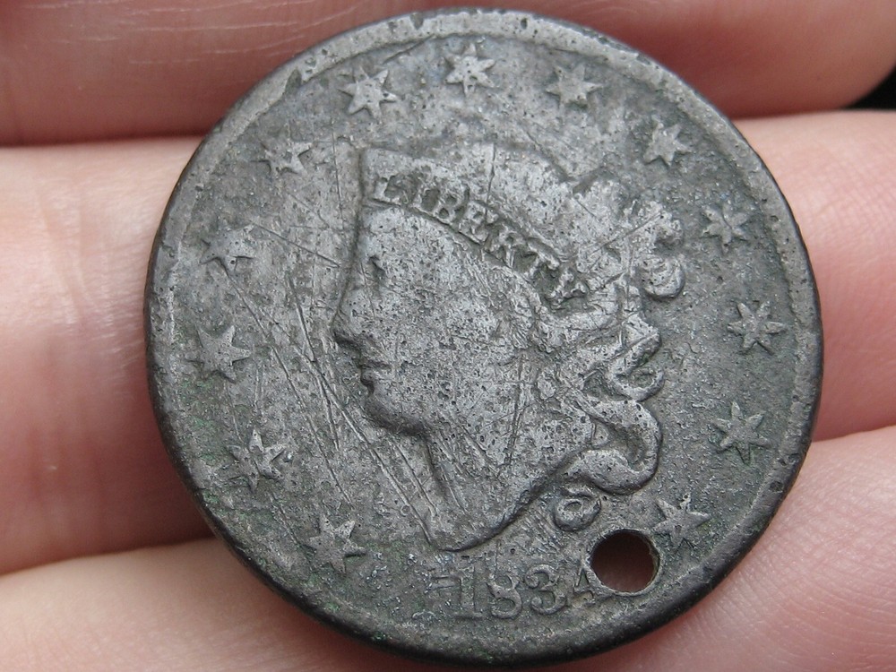 1834 Matron Head Large Cent- Small 8, Large Stars, Medium Letters, VG Details
