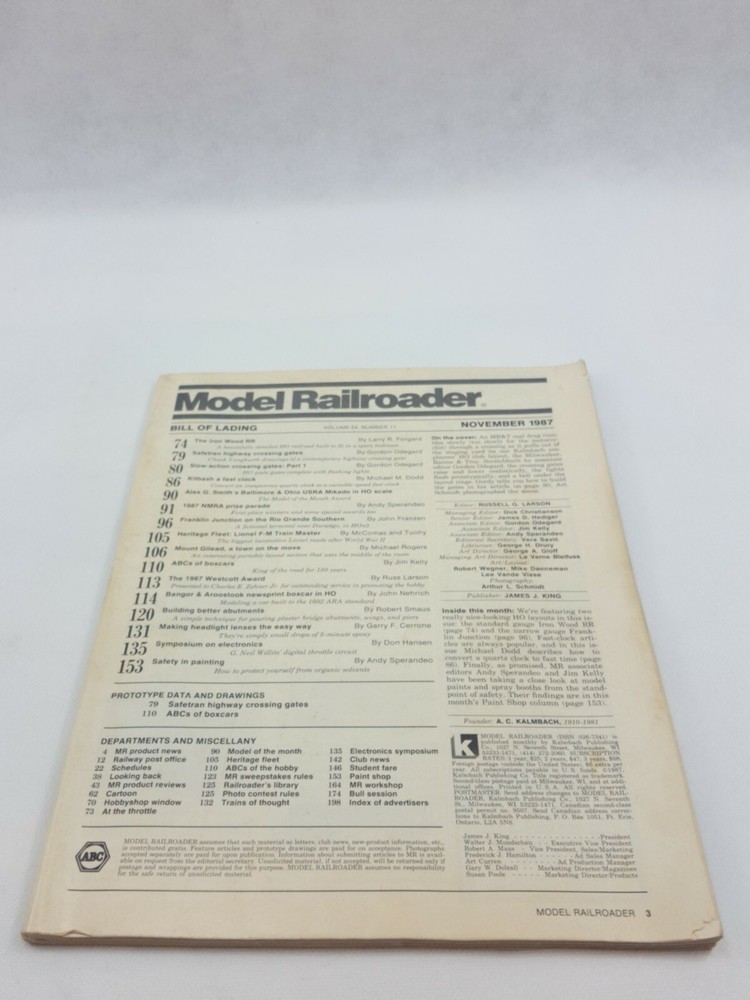 Model Railroader Magazine November 1987 (NO COVER)